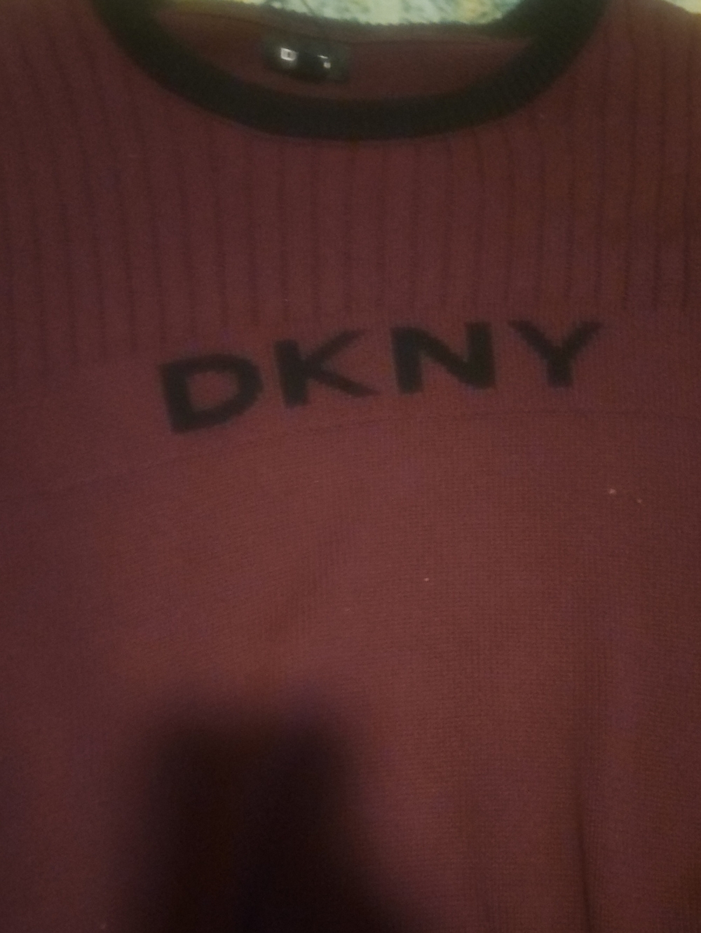 DKNY Burgundy Crewneck Sweater with Black Logo Trim